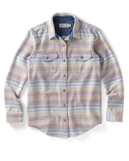 Mojave striped blanket shirt with a visible brand label on a white background