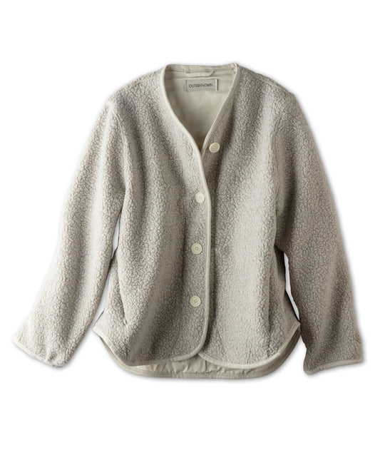 Light gray textured wool jacket on a white background