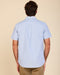 Light blue short-sleeve oxford button-up shirt, back view with yoke seam