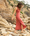 Mineral red tank maxi dress with side slit, outdoor side view