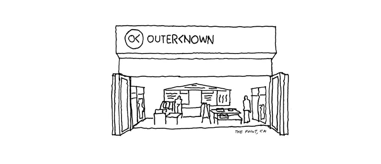 Illustration of a store front with 'Outerknown' branding