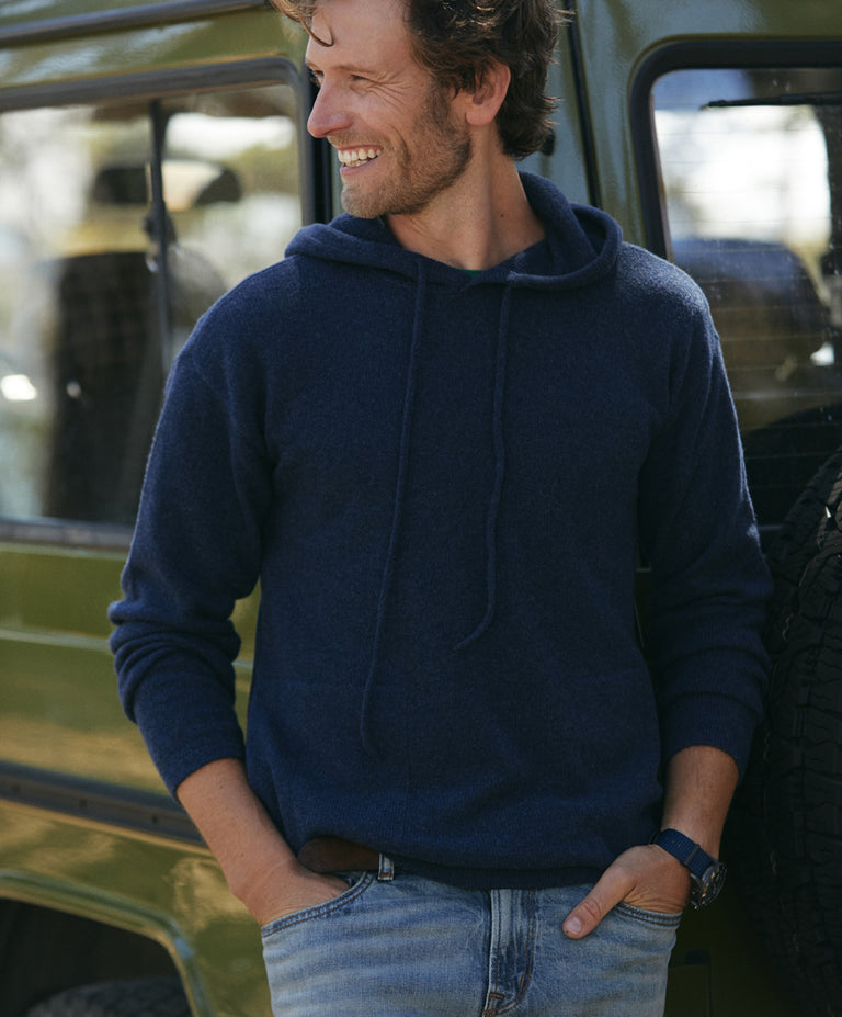 navy cashmere hoodie mens